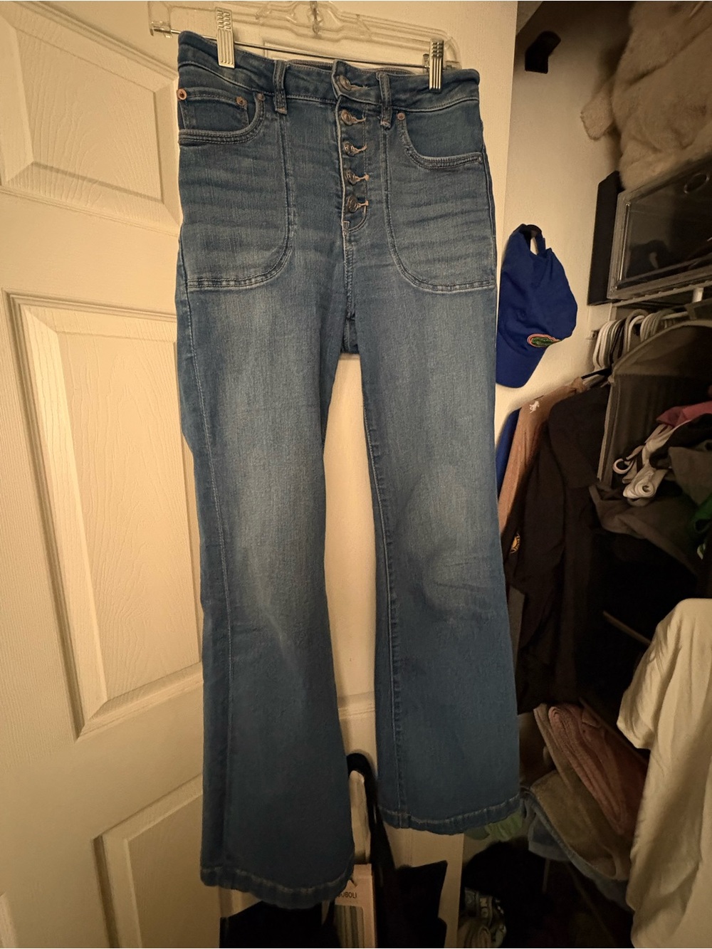 American Eagle Outfitters High-Waist Button-Fly Medium Blue Flare Jeans